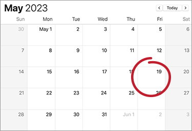 calendar with May 19, 2023 circled