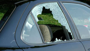 a car window was reported smashed at Edgewater Isle