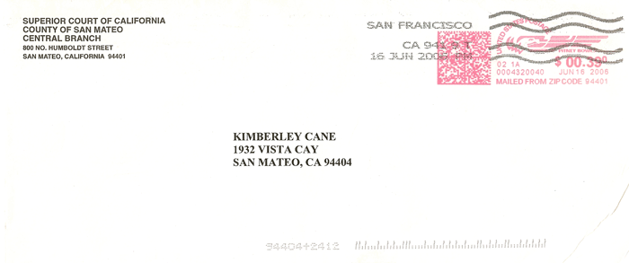 envelope from Superior Court