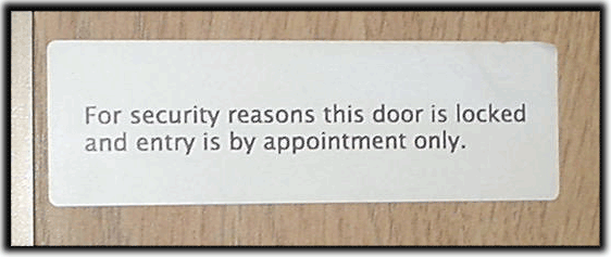 Pargett Association Management's door has a sticker on it reading"For security reasons this door is locked and entry is by appointment only"