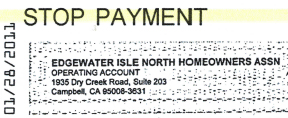 Edgewater Isle North stops payment on check to homeowner