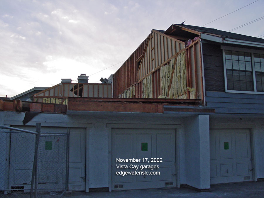 Garages at 1921 and 1925 Vista Cay in Edgewater Isle during demolition