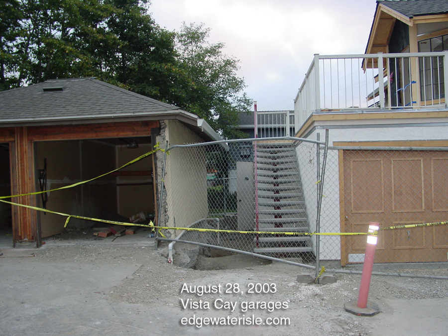 Garages at 1921 and 1925 Vista Cay in Edgewater Isle during late reconstruction: August 28, 2003