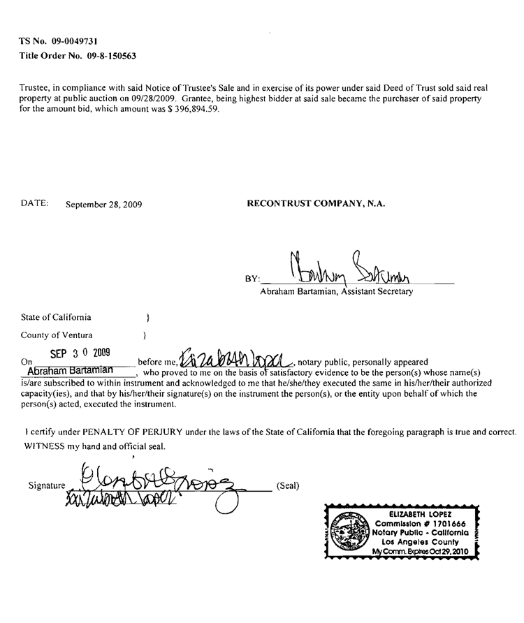 Trustee's deed issued on 1905 Vista Cay, San Mateo, in Edgewater Isle, page 2 against former owners John and Wendy Volmert