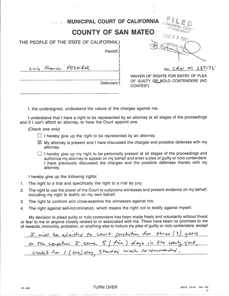 Court findings and order, page 1
