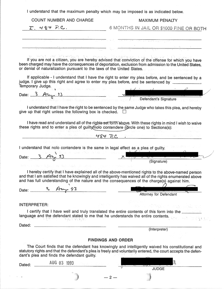 Court findings and order, page 2